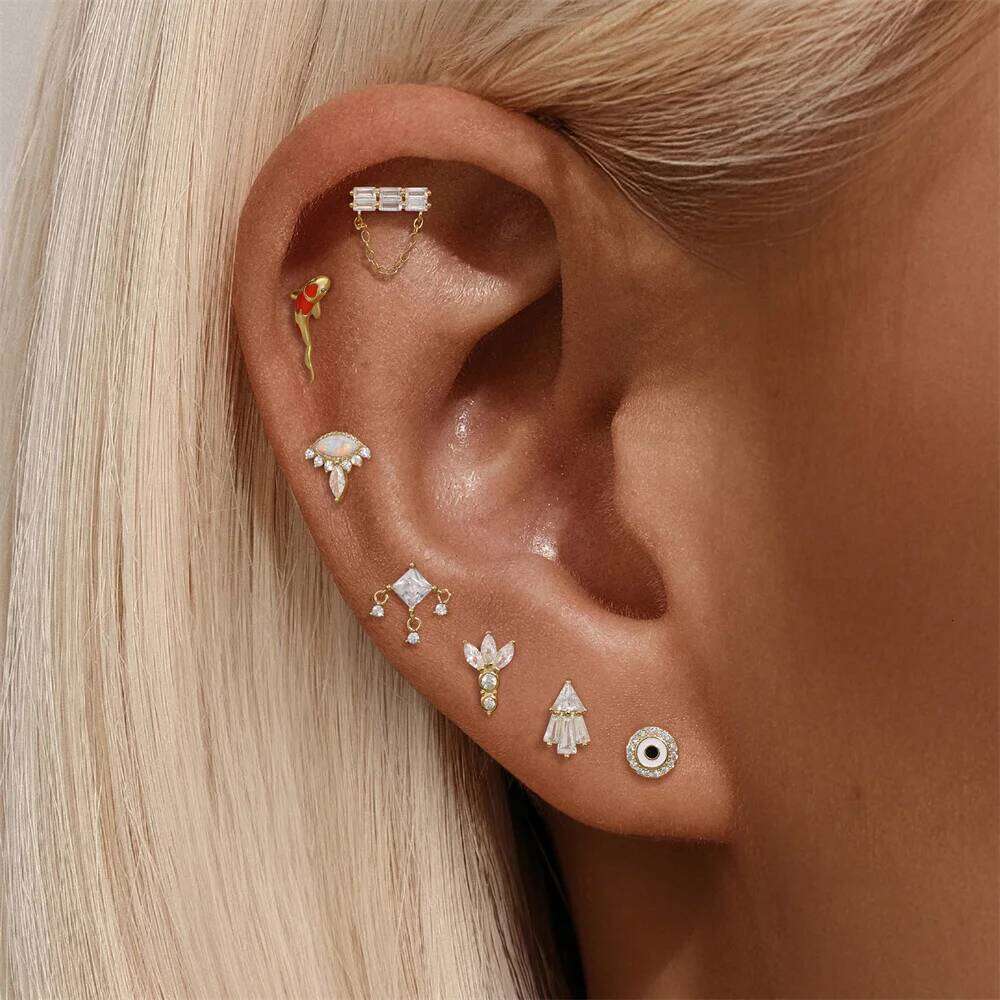 Aide 1PC Mini Cute Zircon 925 Sterling Silver Piercing Earring For Women Ins Geometric Eyes CZ Stud Earrings Fine Jewelry