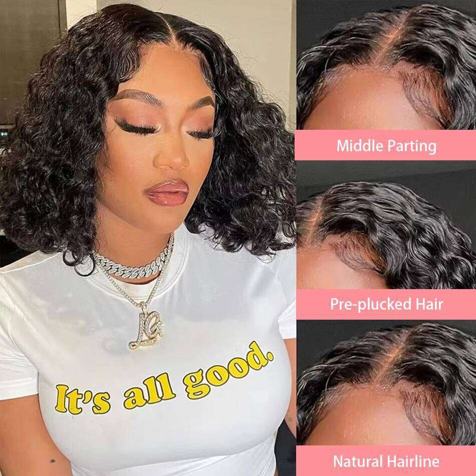 230% Curly Deep Wave 13x4 HD Front Wigs Short Bob 14 16 Inch Brazilian 100% Human Hair 4x4 Transparent Lace Frontal Wig