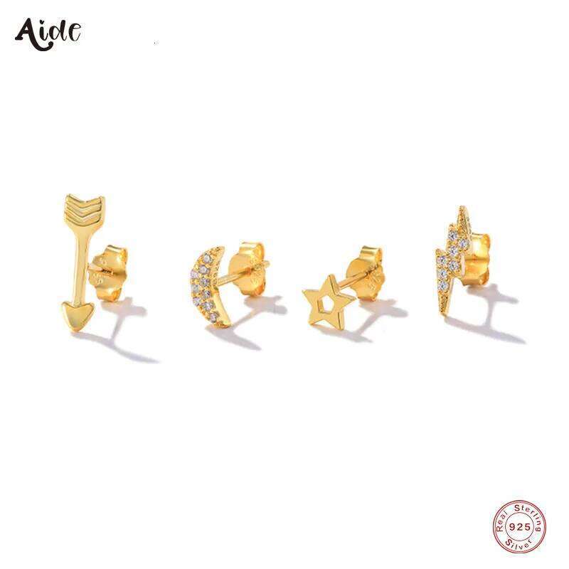Aide 925 Sterling Silver Stud Set For Women Rainbow Zircon Moon Star Lightning Piercing Earrings Cute Dinosaur Jewelry