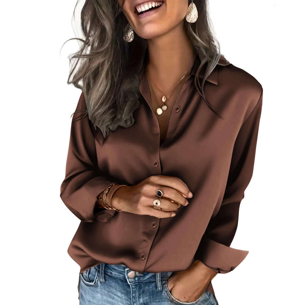 European and American Cross-Border Trade Women's Satin Silk Shirt Long Sleeve Business Casual Top