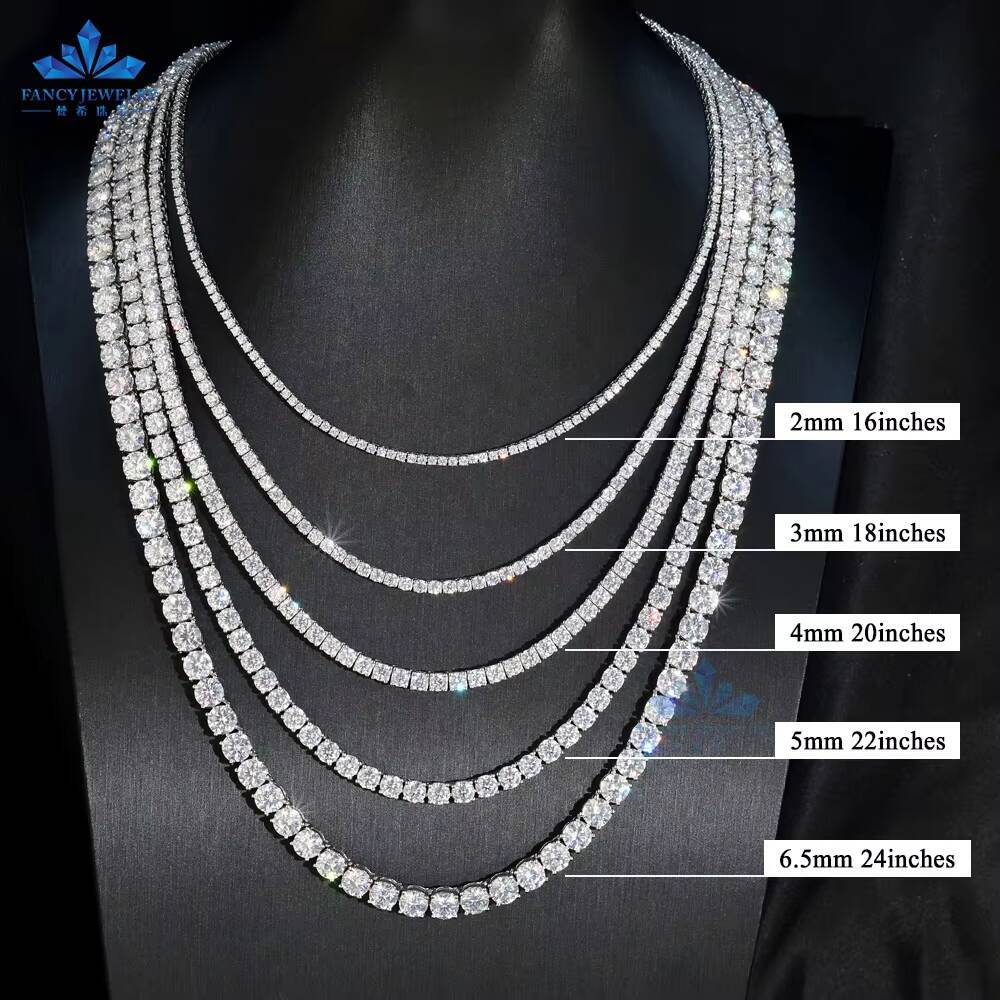 Shining Dazzling Moissanite D VVS Tennis Necklace Bracelet 2mm 3mm 4mm 5mm 65mm 925 Sterling Silver Cuban Chain for Hip Hop Men