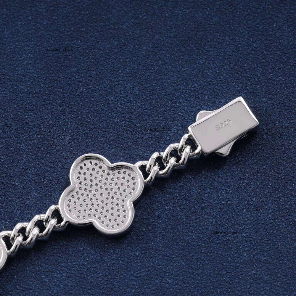 Fashion 16mm Clover Bracelet Full Diamond VVS D Moissanite 925 Sterling Silver Bangle Iced Out Hip Hop Jewelry