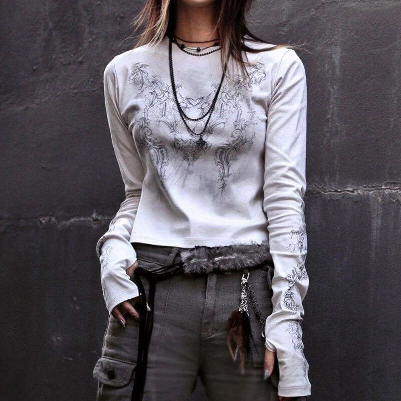 Fashion Cross-Border 2026 Gothic Long Sleeve Trendy T-Shirt Women's Dark New Style Top Wholesale