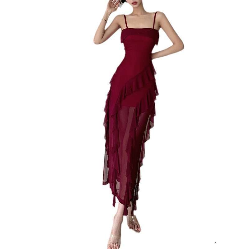 2026 Summer New Fashion Sexy Ruffled Hem Patchwork Elegant Slit Dress for Women