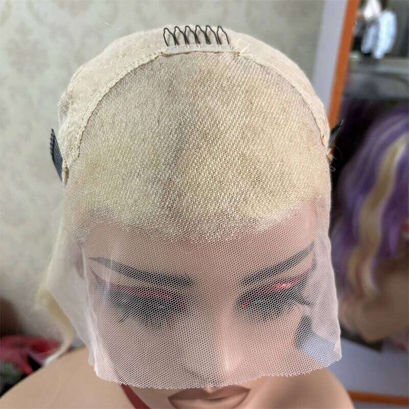 Honey Platinum Blonde Lace Frontal Wigs 13x4 Short Medium Woman"s Wig Glueless Loose Deep Synthetic Mix 5% Human Hair