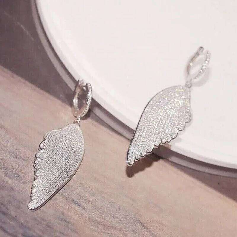 Huitan Sparkling Angel Wing Earrings with Brilliant Zirconia Female Exquisite Exaggerated Fashion Pendant Accessories Jewelry