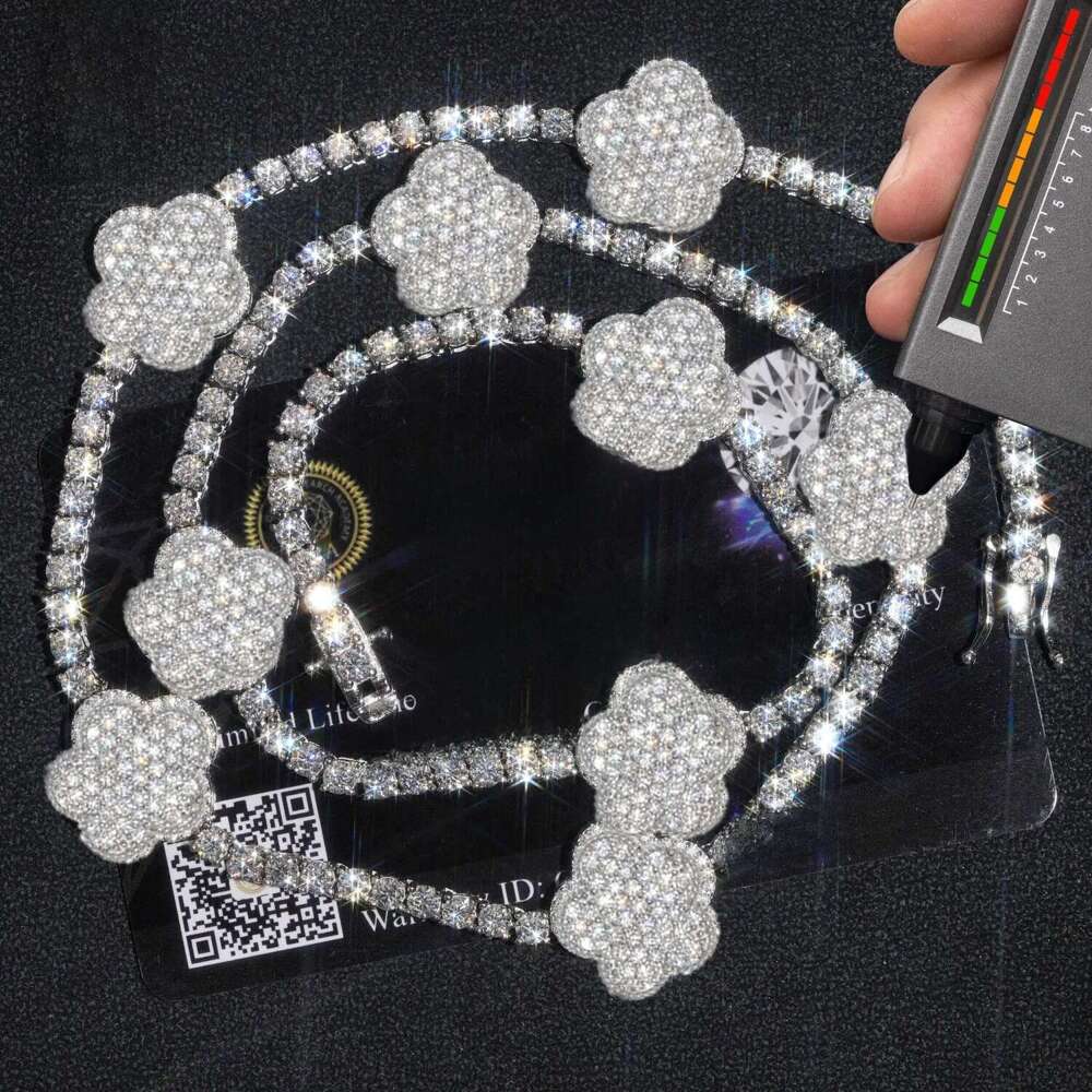 New Arrival 2024 Pass Tester 925 Sterling Silver VVS Moissanite Diamond Clover Tennis Chain Necklace Men's and women's fashion chains