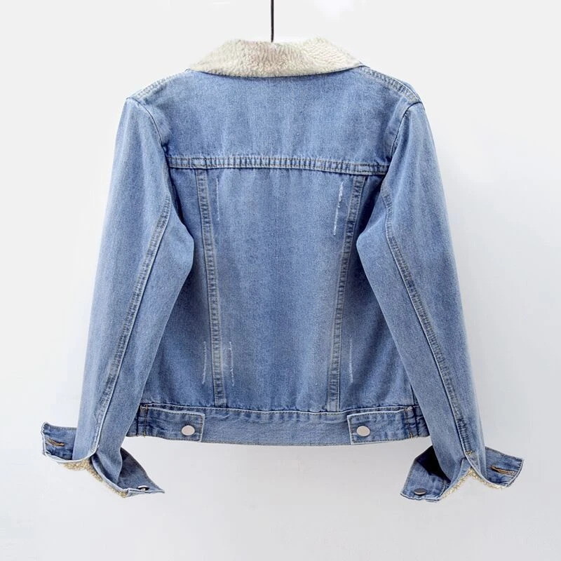 Fleece Warm Winter Jean Jacket Female Pockets Button Soft Outerwear Fashion Slim Denim Coats For Women 251229