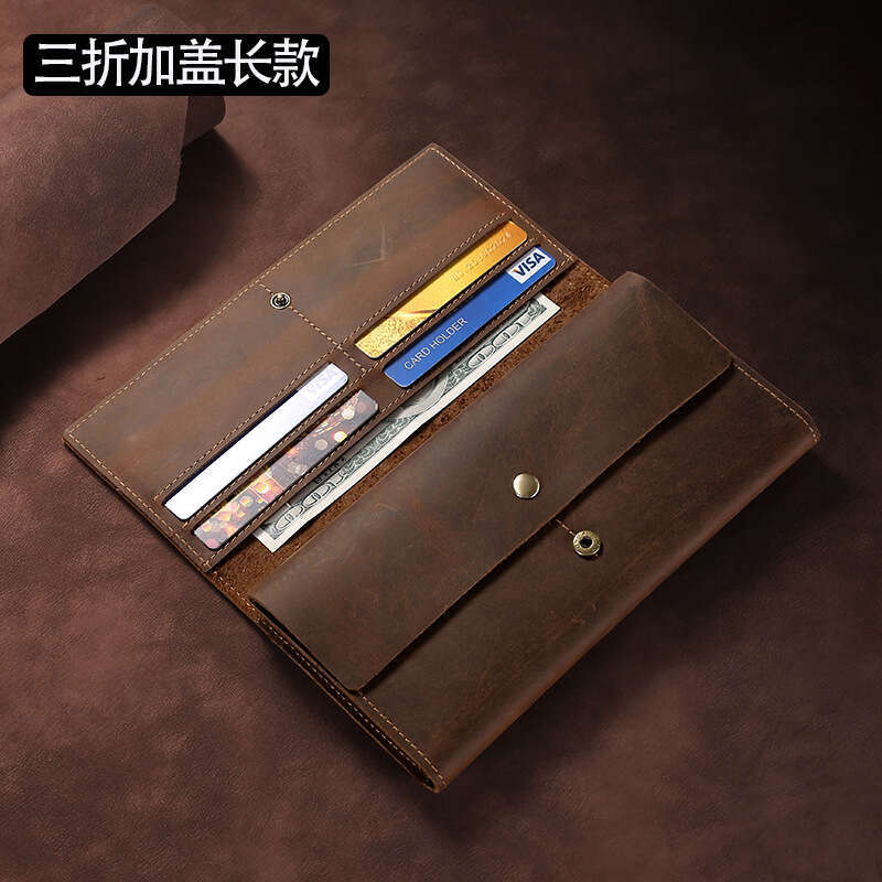 Cross-Border Source Crazy Horse Men's Short Wallet Retro Genuine Leather Multifunctional Long Money Clip Card Holder Factory Hot Sale