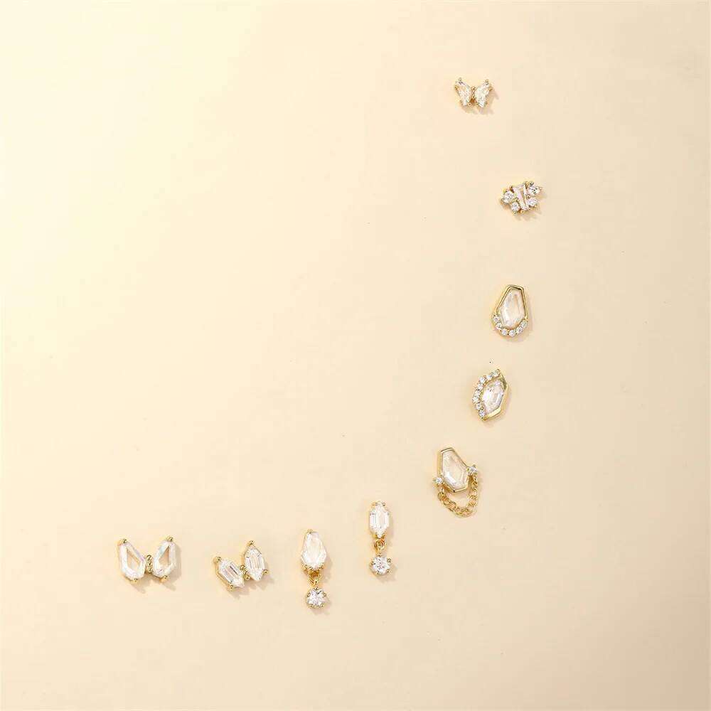 Aide 925 Sterling Silver Geometric Zircon Flat Head Earrings For Women Tassels CZ Chain Tassel Star Moon 1pc Piercing Jewelry