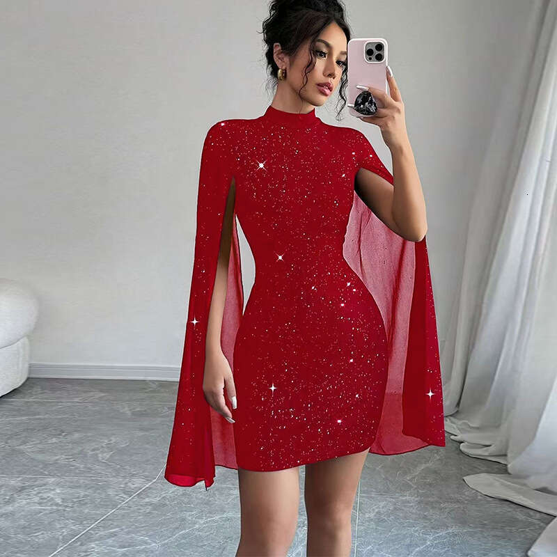 Cross-Border European and American Elegant Style Slim 2026 New Foreign Trade Women's Bodycon Stretch Midi Dress