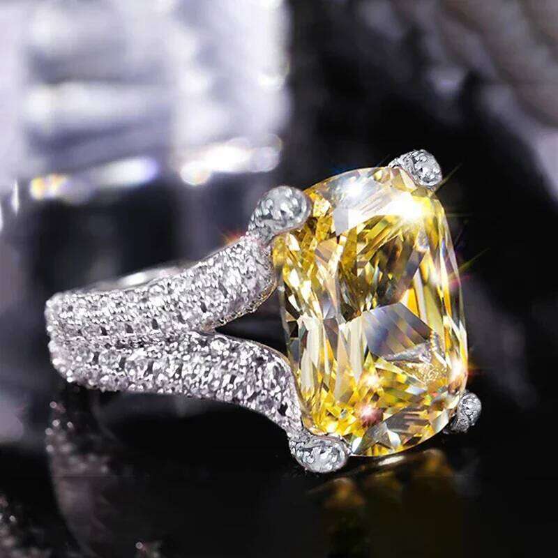 Huitan Graceful Chic Rings with Yellow Cubic Zirconia Trendy Luxurious Wedding Accessories for Women Modern Romantic Jewelry Hot