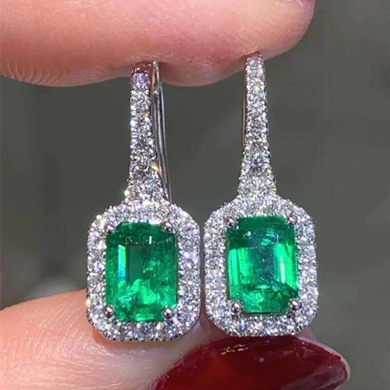 Huitan Gorgeous Green Cubic Zirconia Women Silver Color Luxury Female Dangle Earrings Wedding Anniversary Party Jewelry