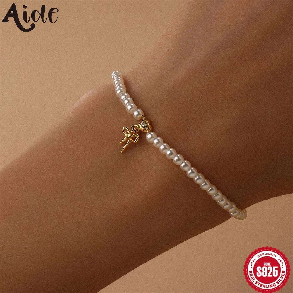 Aide 925 Sterling Silver Elegance Temperament Butterfly Pendant Pearl Bead Chain Minimalist Bracelet For Women Jewelery