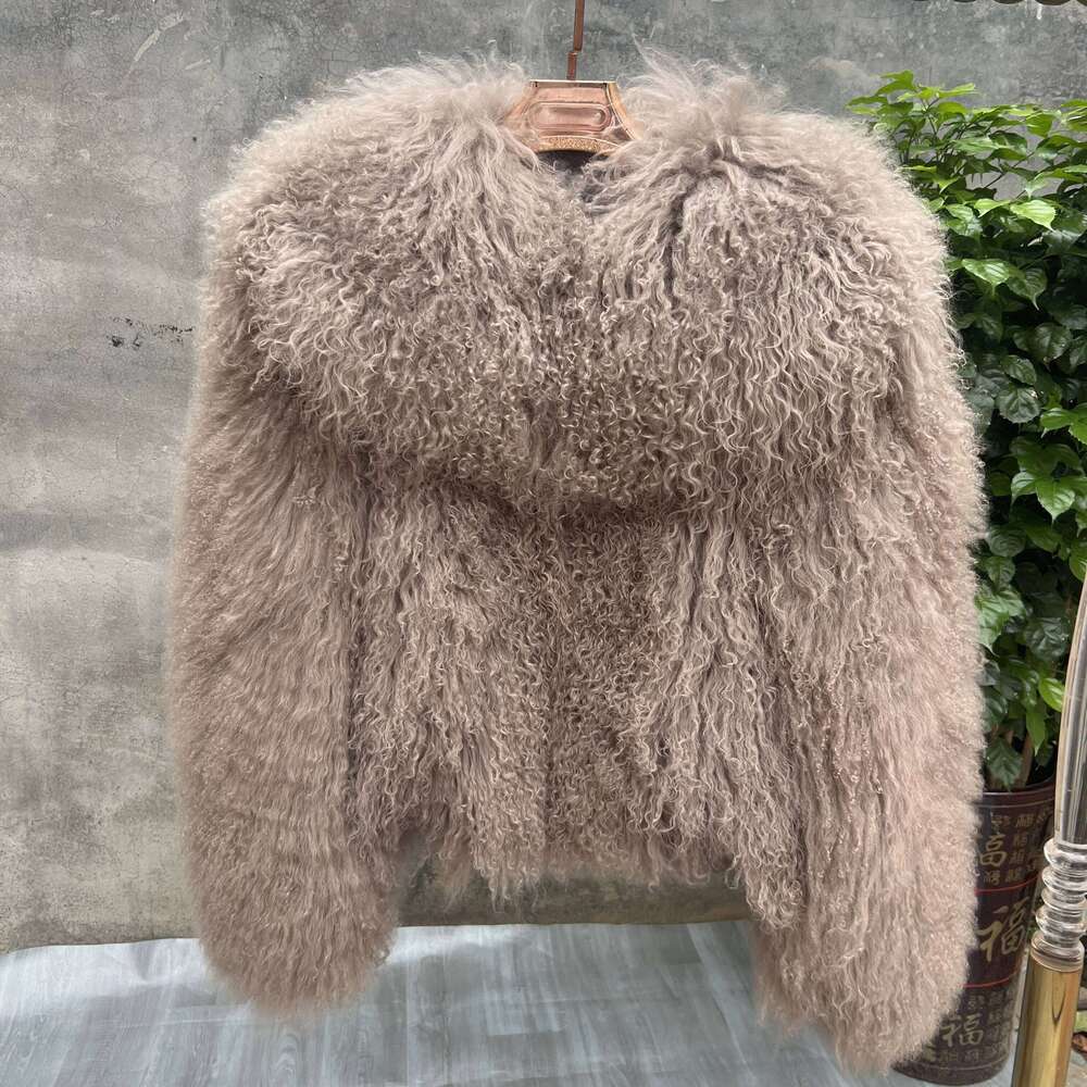 New Style Genuine 100% Mongolian Real Fur Large Collar Brow Jacket Women Winter Coat High-Quality Sheepskin Overcoat