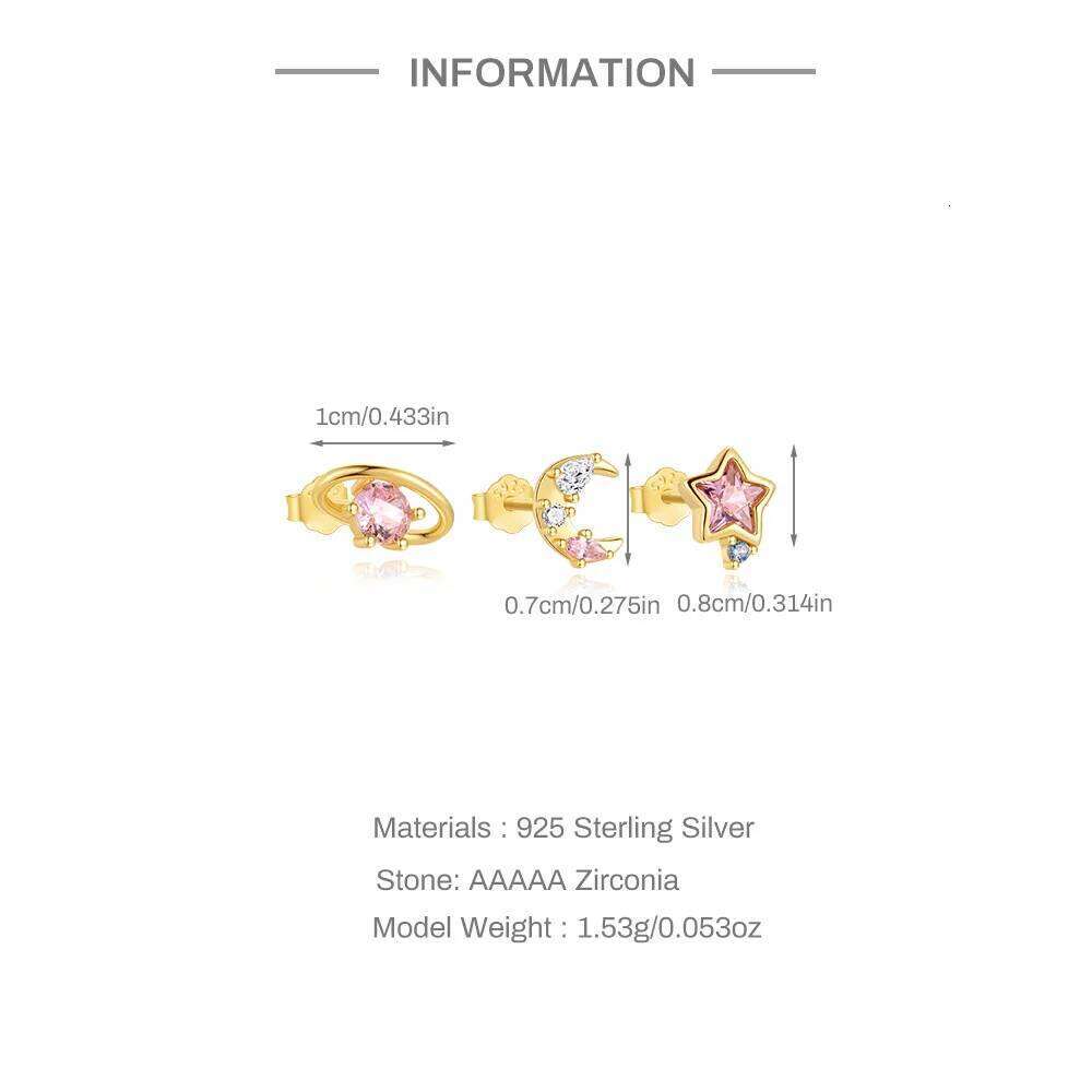 Aide 925 Sterling Silver Dainty Colors Zircon Stud Earrings for Women 3pieces Set Piercing Cartilage Ear Studs Fine Jewelry