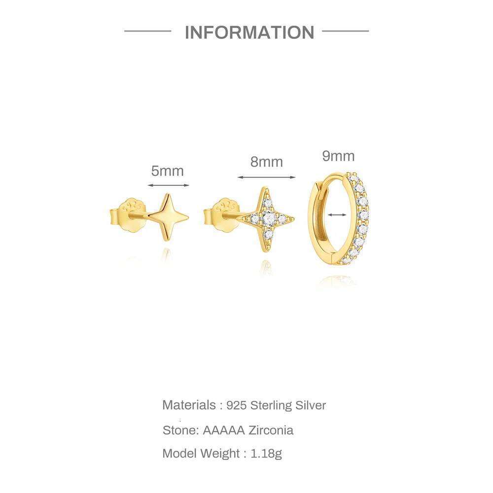 Aide 3pcs 925 Sterling Silver Star Earrings Set For Women Opal Cartilage Ear Bone Studs Student Christmas Party Gifts Jewelry