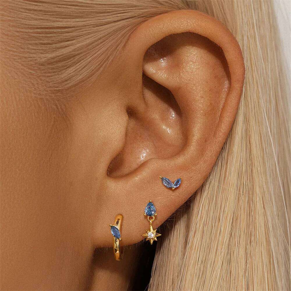 Aide 925 Sterling Silver 3PCS Women's Emerald Zircon Earrings Shaped Simple Fashionable Earring Wedding Parties Jewelry Gifts