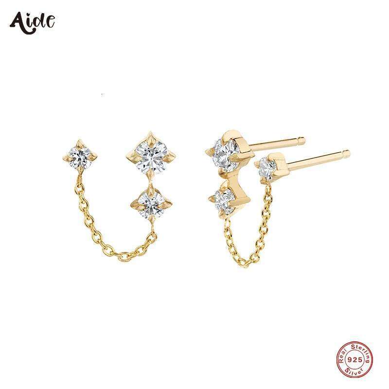 Aide Real 925 Sterling Silver Tassel Chain Minimalism Zircon Drop For Women 18K Gold Earrings Fine Jewelry Party Gift