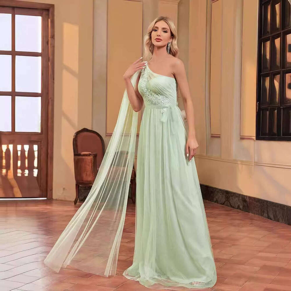 New Style Floor Length Sleeve Appliqu Chiffon Long Dress Mermaid Bridesmaid Banquet Evening Gown Women S Luxury Clothing