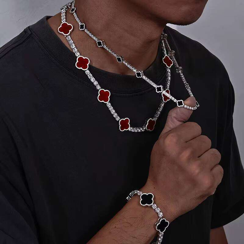 Fashion Clover Tennis Chain Bracelet 925 Sterling Silver 5mm Silicone Necklace Passes VVS Moissanite Test for Men and Women