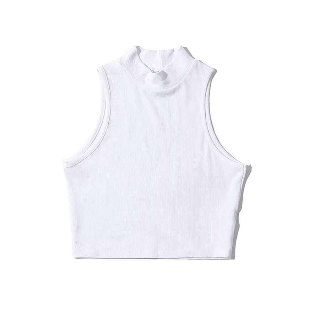 Summer Black Women Fashion Crop Top High Neck White Sleeveless Tank Tops 5 Colors