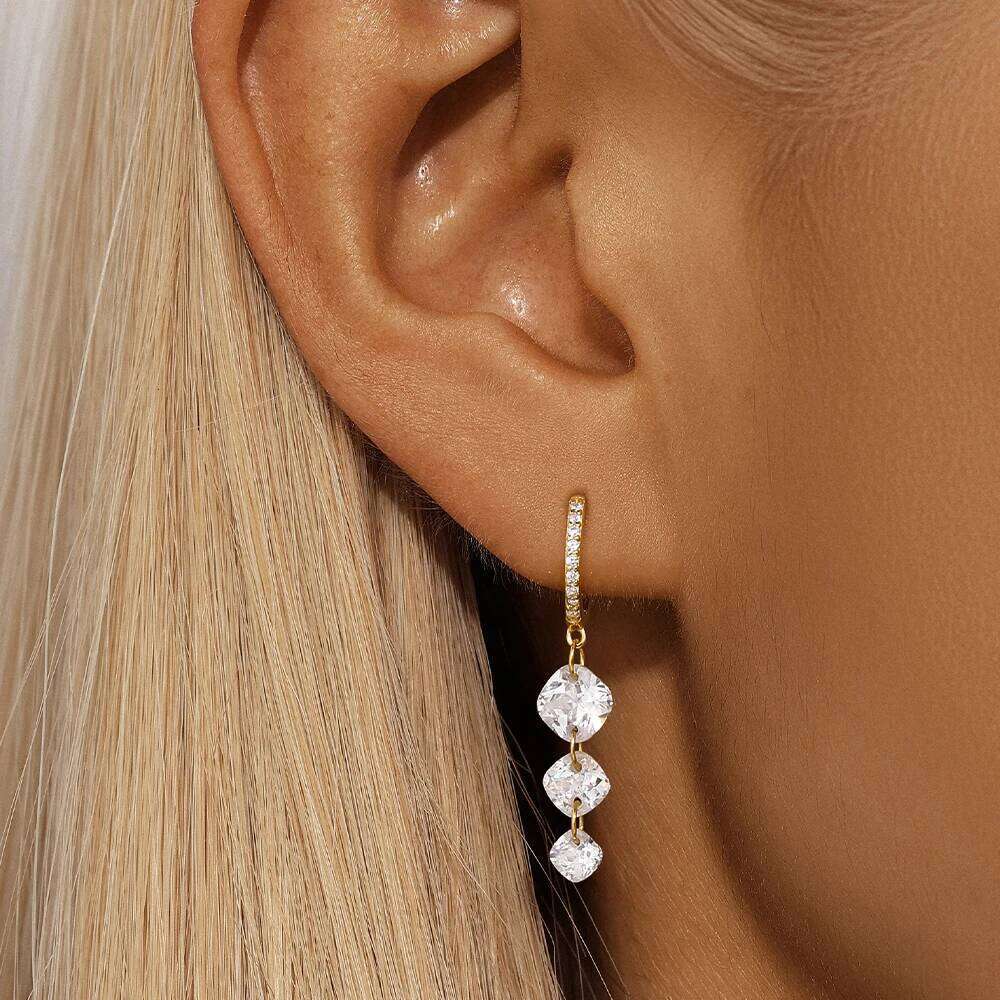 Aide 925 Sterling Silver Hoop Chain Zircon Pendant Earrings For Women Round Huggies Earring Wedding Jewelry Pendientes