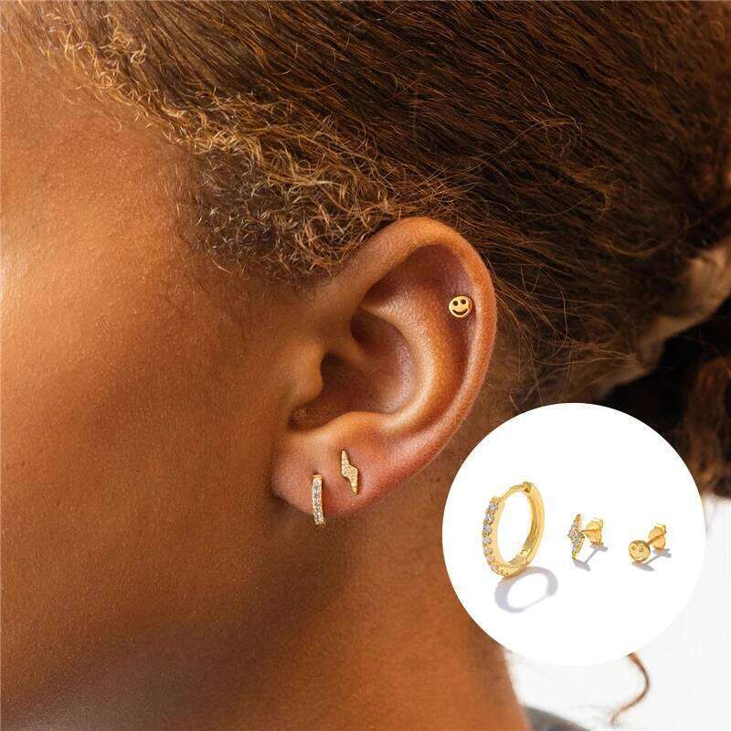 Aide 925 Sterling Silver Stud Set For Women Rainbow Zircon Moon Star Lightning Piercing Earrings Cute Dinosaur Jewelry