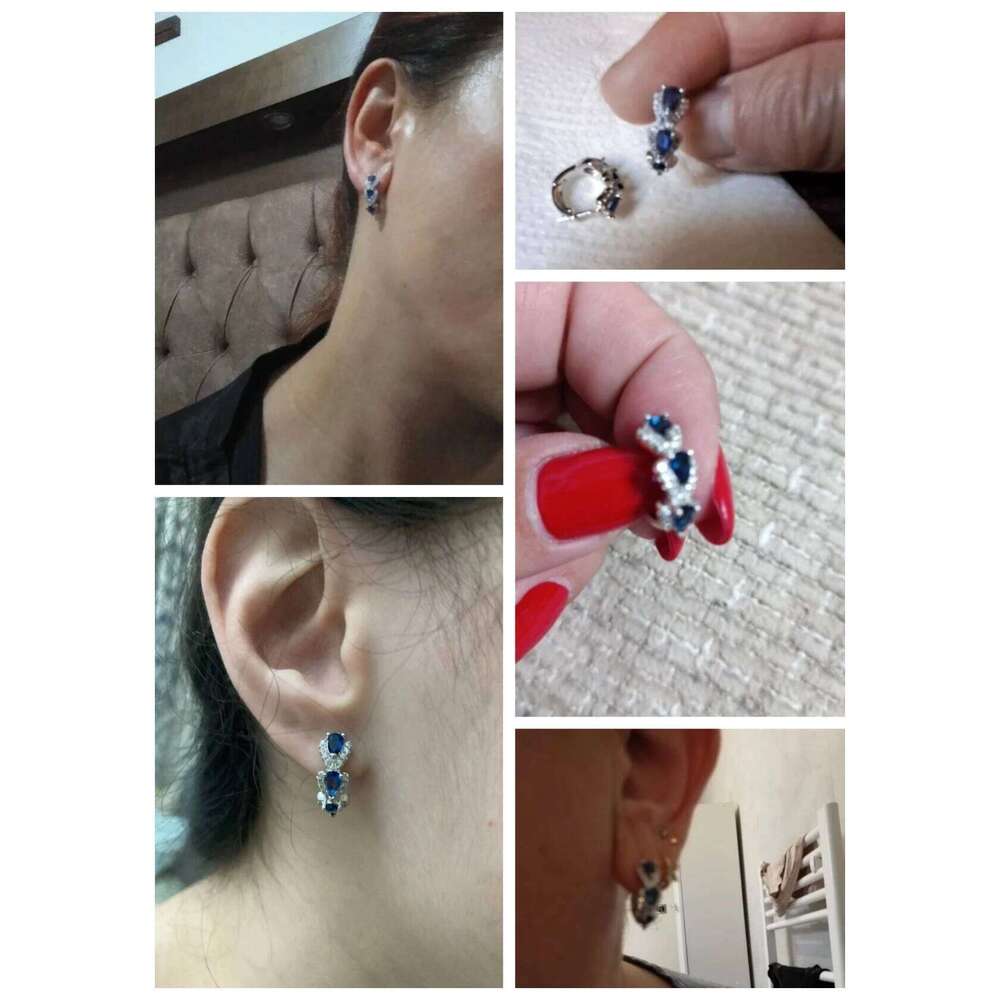 Huitan Luxury Trendy Blue Cubic Zirconia Hoop Earrings Wedding Party Elegant Accessories for Women Anniversary Gift New Jewelry