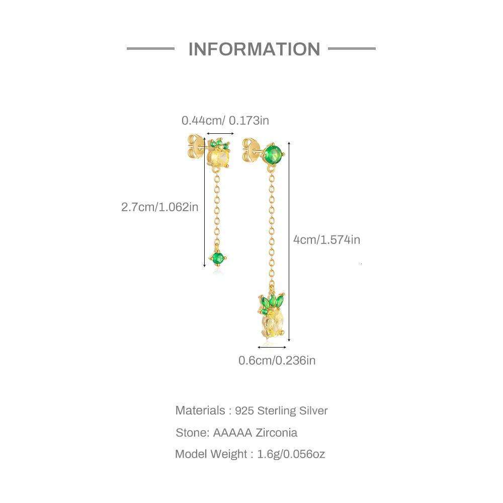 Aide Fashion Pineapple Cubic Zirconia Fruit Earrings for Women 925 Sterling Silver Cherry Cartilage Piercing Ear Studs Jewelry