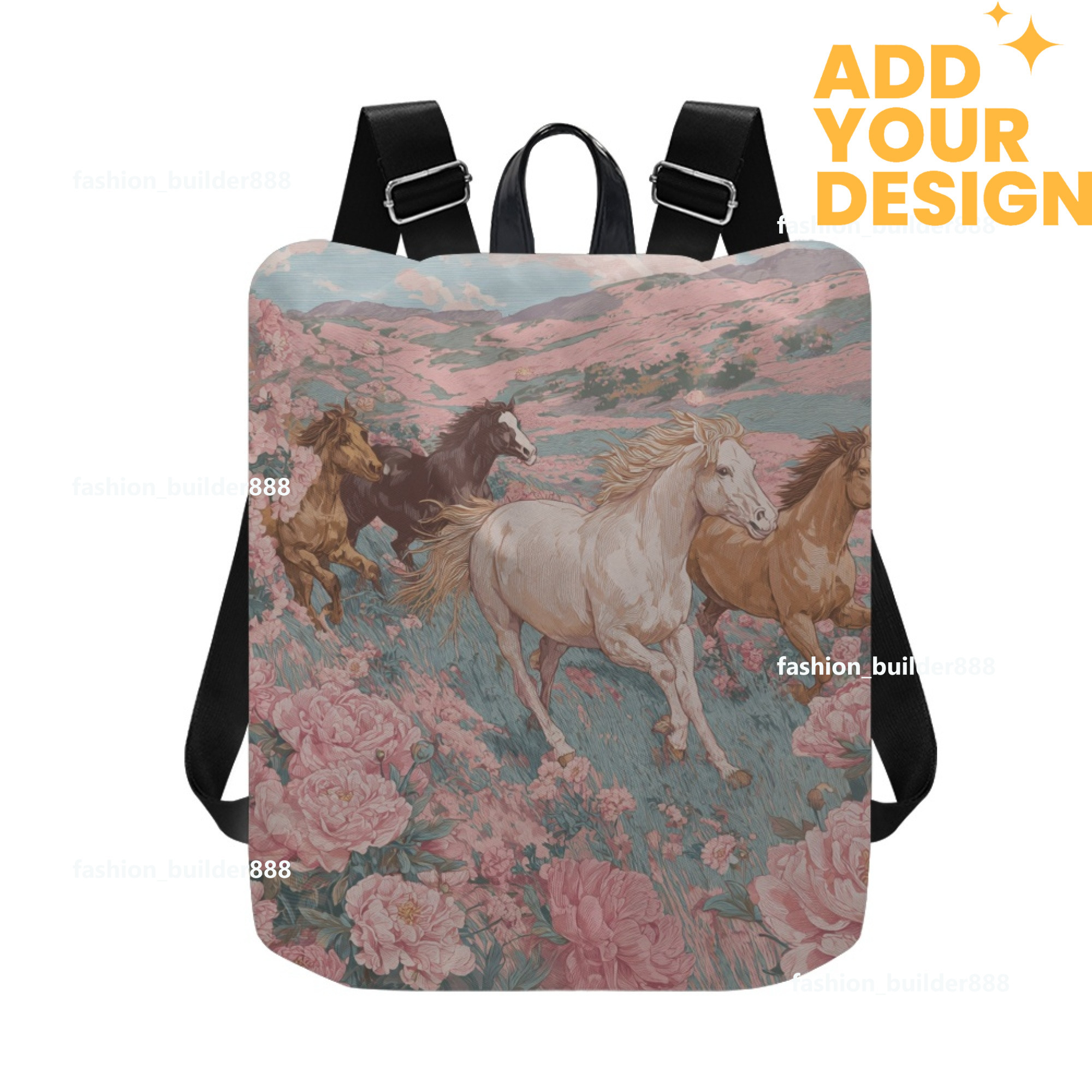 Custom H Designer Fashion Anti Theft Backpack Luxury Horse Pattern Unisex Full Print Backpack Laptop Bag Travel Bag H29