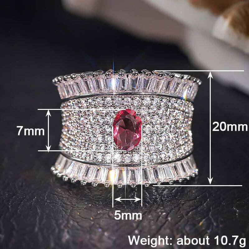 Huitan Full Bling Iced Out Red CZ Rings Women for Wedding Cocktail Party Gorgeous Lady Anniversary Gift Sparkling Trendy Jewelry