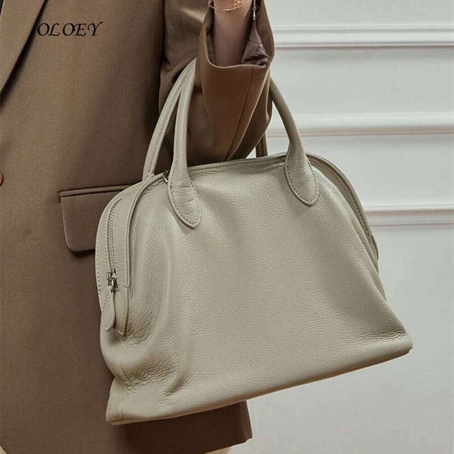 Oloey Burminsa Cowhide Genuine Leather Large Shell Tote Handbags For Women 2025 Luxury Office Ladies Shoulder Crossbody Bags Noble temperament bag