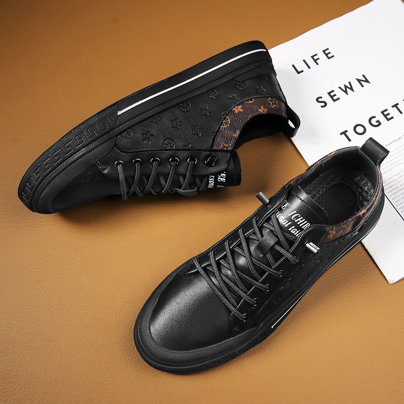 2026 Premium Genuine Leather Men's Footwear, Versatile Lace-Up Casual Shoes for All Seasons, Soft Cushioned White Fashion Sneakers