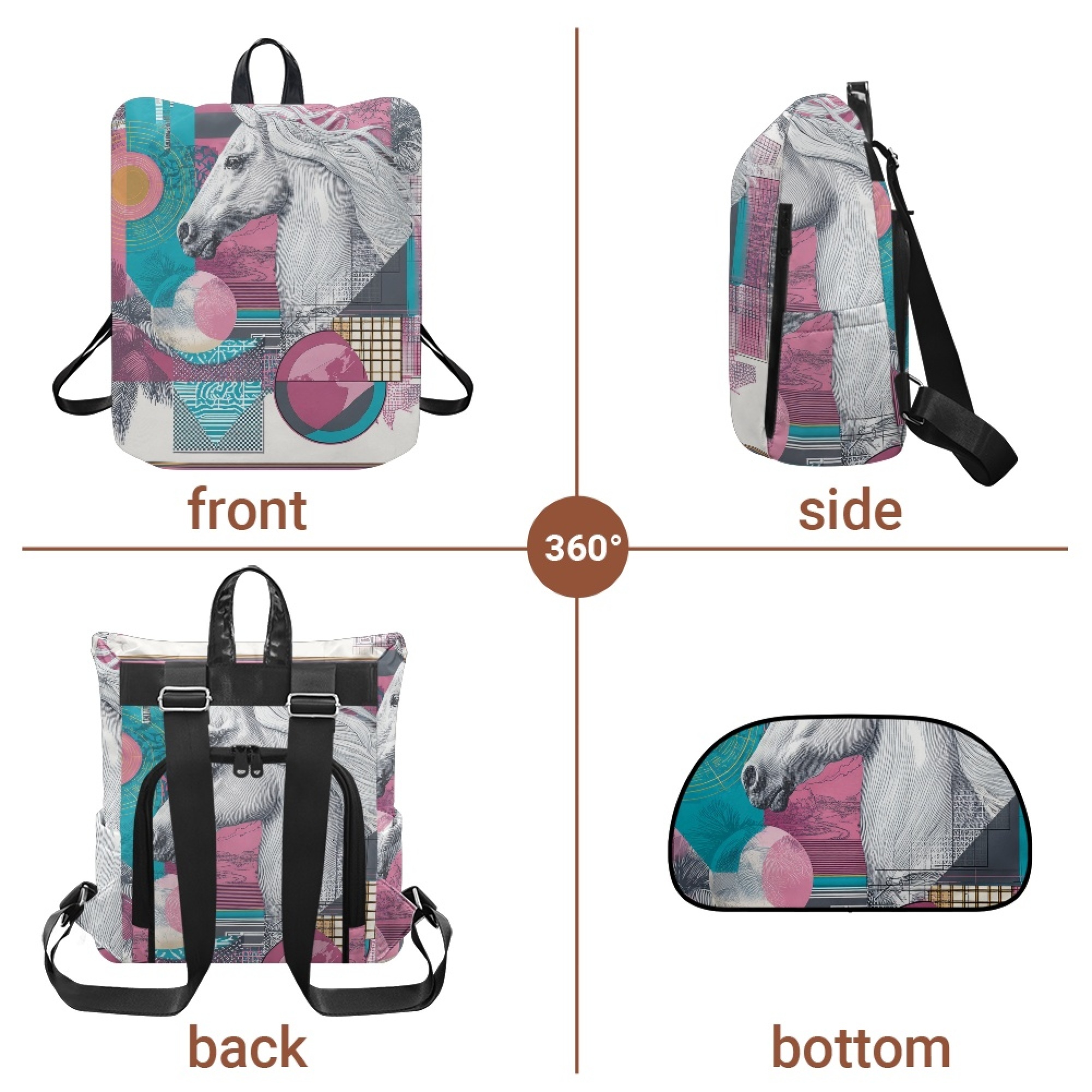 Custom H Designer Fashion Anti Theft Backpack Luxury Horse Pattern Unisex Full Print Backpack Laptop Bag Travel Bag H36