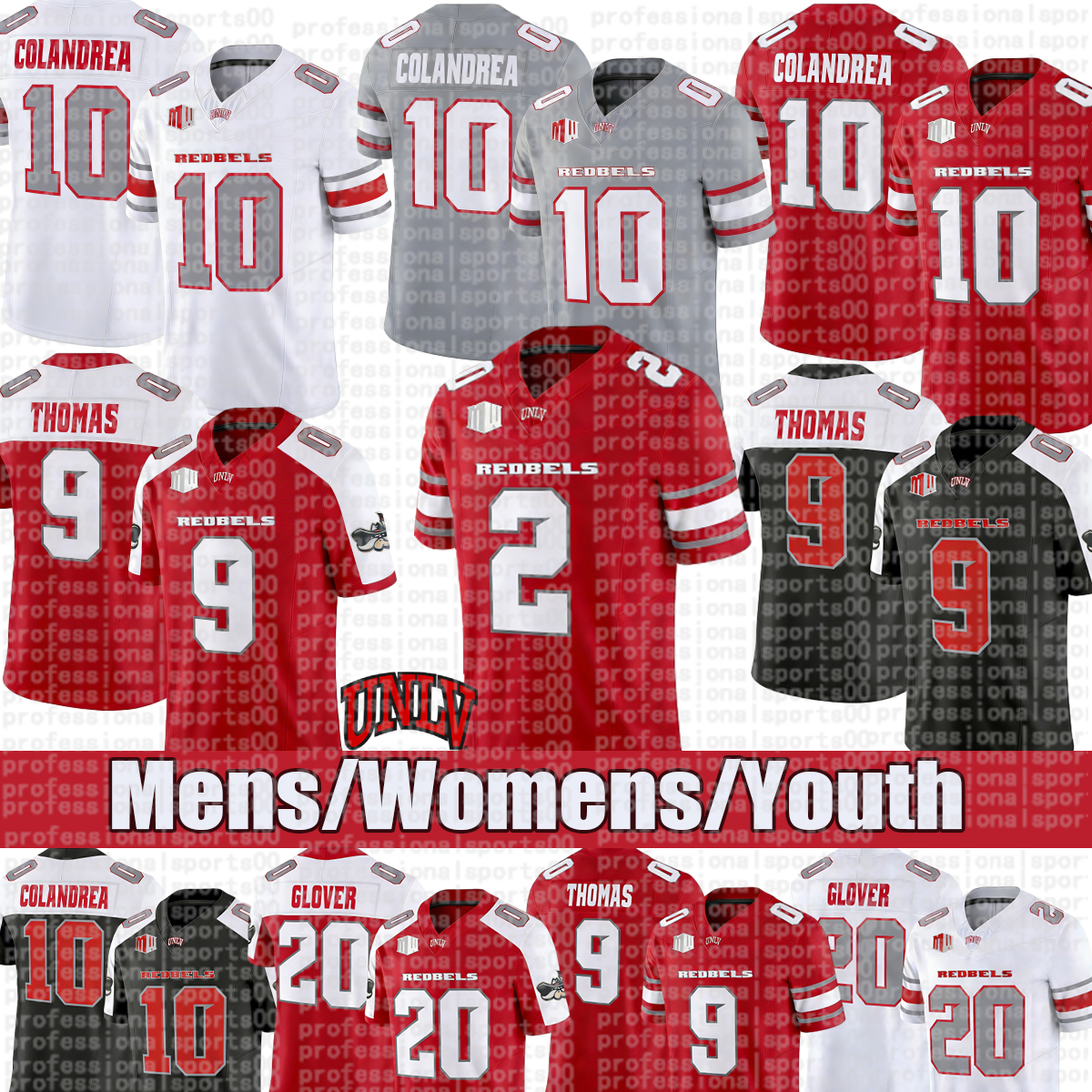 UNLV Rebels Football Jersey #10 Colandrea #9 Thomas #2 Lee #20 Glover #6 Bradley Football Jerseys