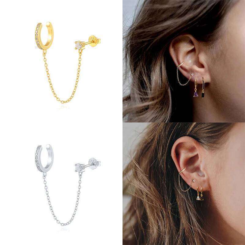 Aide Double Chain 925 Sterling Silver Crystal Tassel Star Earrings Fashion Party Women Wedding Jewelry New Year Gifts