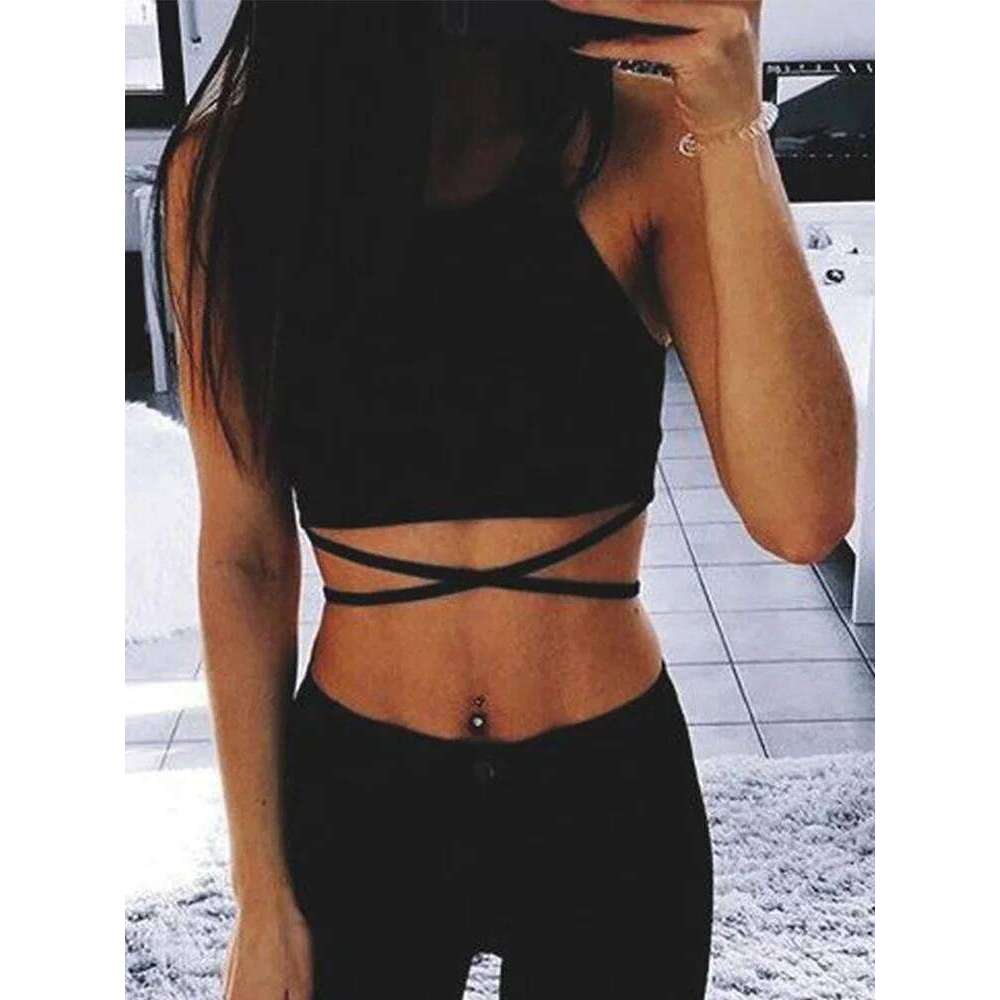 2024 Summer Crop Tops Blusa Women Sleeveless Sexy Bandage T Shirt Fashion Black Lace Up Tank Top Tumblr Ladies