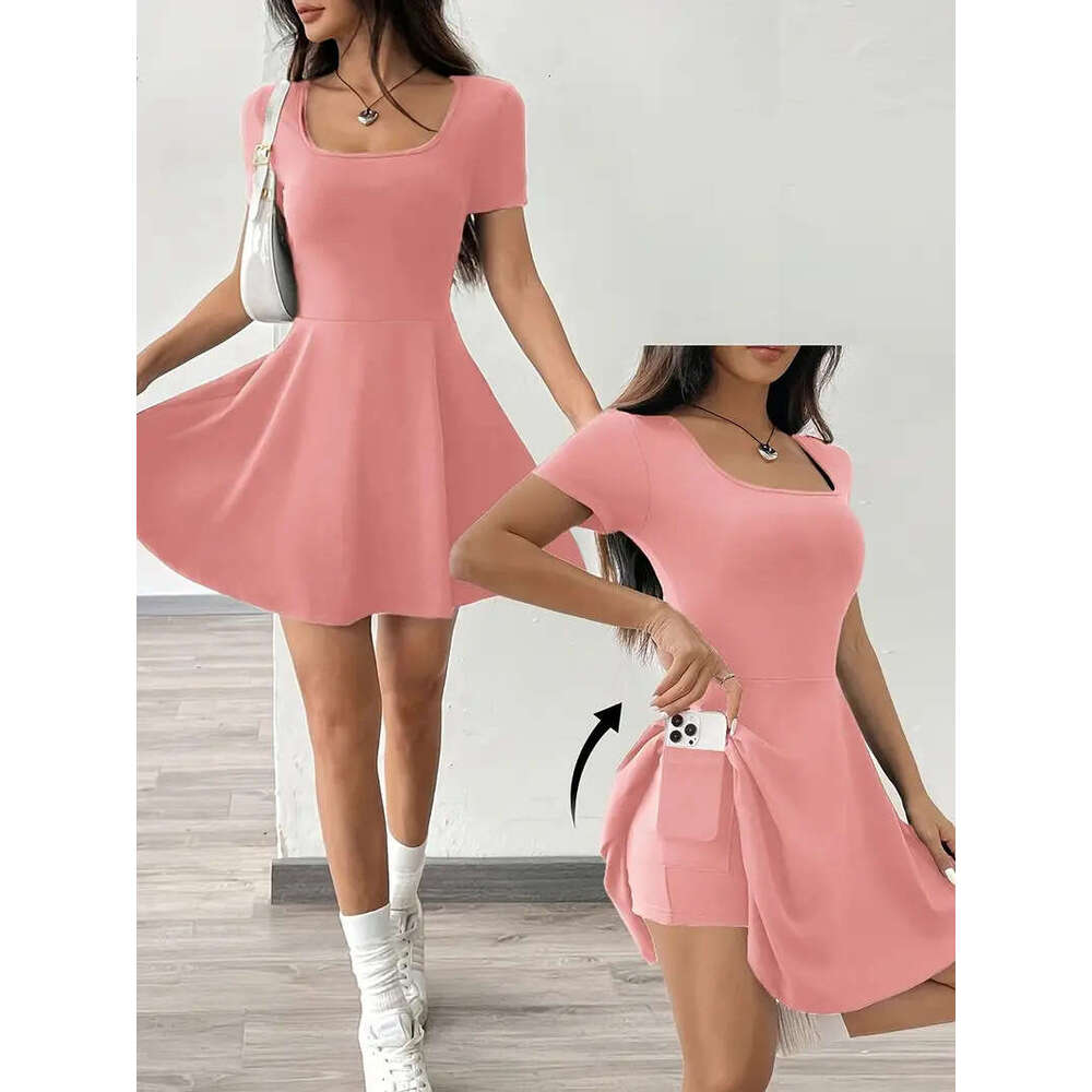 In Stock 2025 Summer New European and American Style Brown Knitted Short Casual Dress