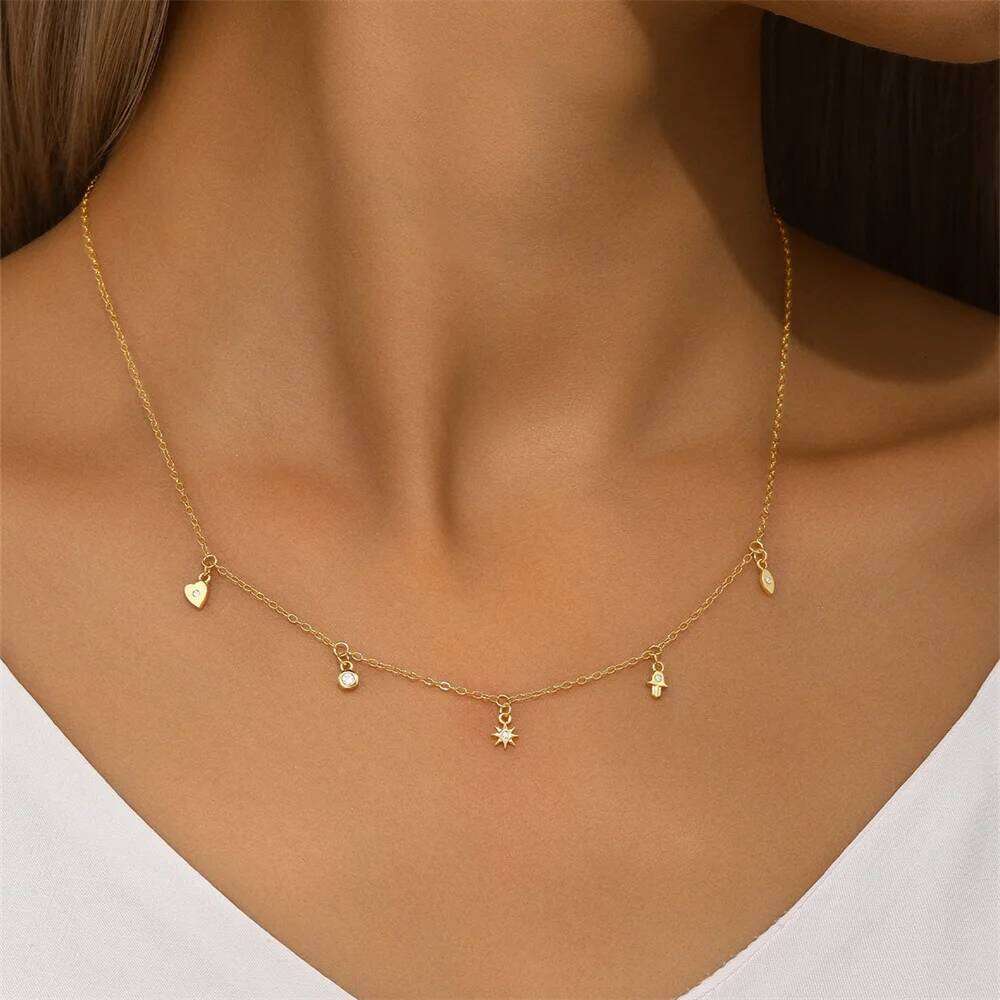 Aide Plata 100% 925 Sterling Silver for Women Dainty Heart Star Pendant Necklaces Wedding Party Jewelry Accessories