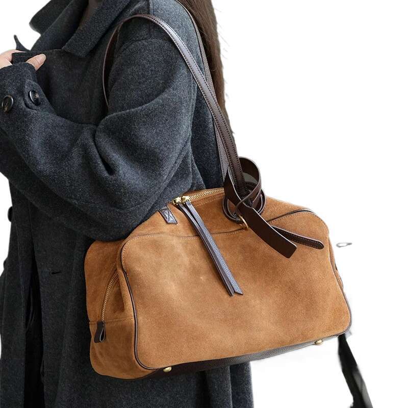 Ladies Casual Soft Suede Cowhide Handbags Women S Frosted Cow Leather Shoulder Bag Female Fashion Trend Luxury Bags New JINXIANGGUO TOTE