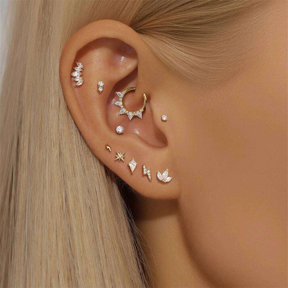 Aide Real 14K Solid Gold 5mm 6.5mm 8mm Size Stud Earring Colors Cubic Oxygen Zircon Mini Simple Piercing Ear Bone Studs Jewelry