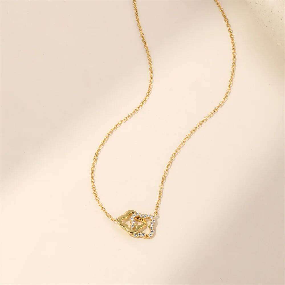 Aide 925 Sterling Silver Flower Zircon Necklace Station Necklaces for Women Lucky 4 Leaf Pendant Chokers Mecks collar Jewelry