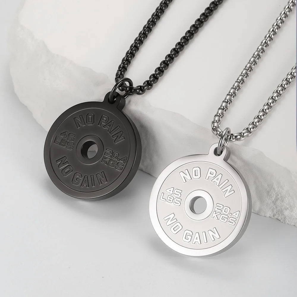 1PC Fadeless Stainless Steel Round Dumbbell Pendant Necklace for Men NO PAIN NO GAIN Fitness Necklace Man Spiritual Jewelry 251230