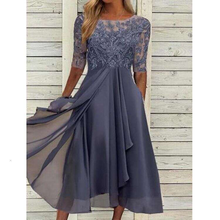 2026 European Station Cross-Border Chiffon Patchwork Lace Hollow Long Dress Bridesmaid Evening Gown Women's Clothing