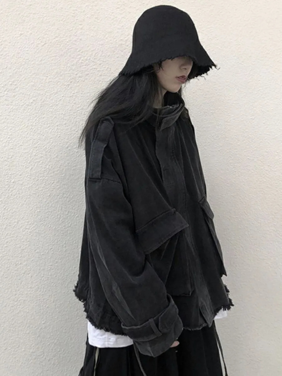 Women Tassel Jeans Jacket Cargo Fashion Big Pocket Loose Denim Coats Autumn Female All Match Streetwear Outerwear 251231