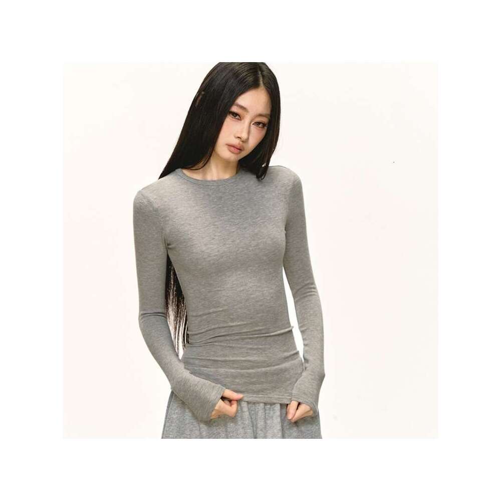 Long Sleeve T-Shirt for Women, Autumn and Winter New Style, Round Neck, Slim Fit, Short, Regular Shoulder, Base Shirt, Top