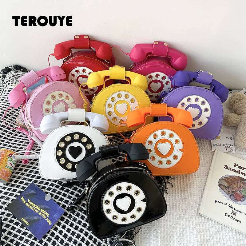 Women's Creative Shoulder Telephone Shaped Crossbody Bag Retro PU Leather Designer Sweet Girl Phone Purses And Small Handbag TEROUYE