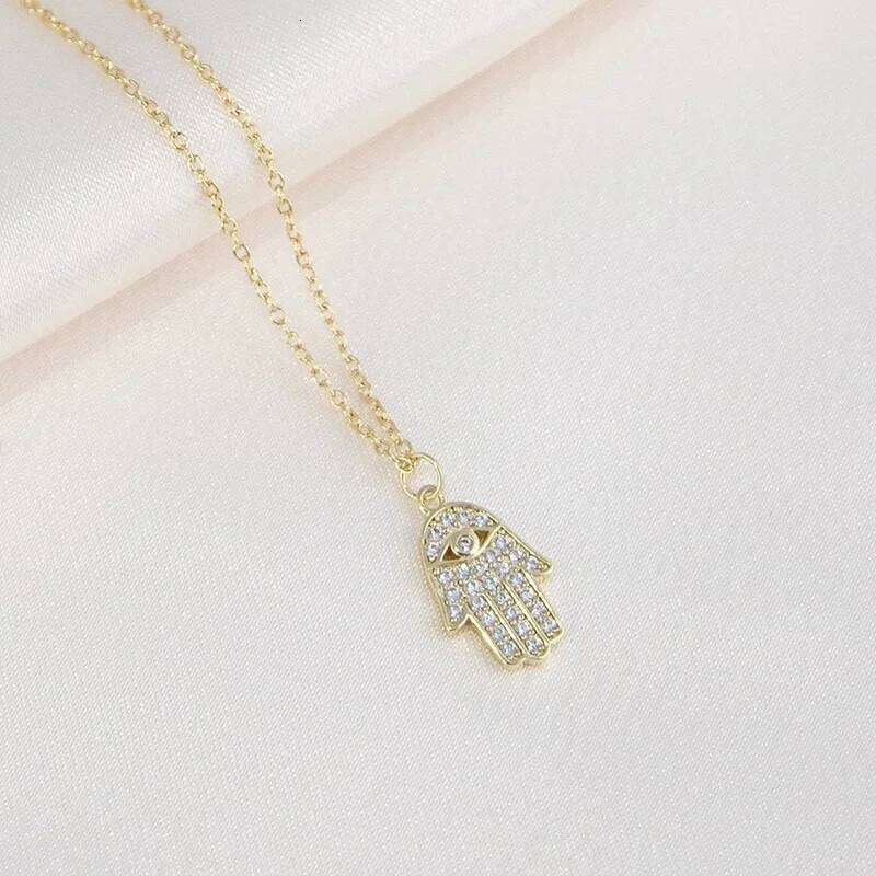 Aide 925 Sterling Silver Punk Bling Ice Out Hamsa Hand for Men Women Gift Fatima Zircon Palm Pendants Necklace Jewelry