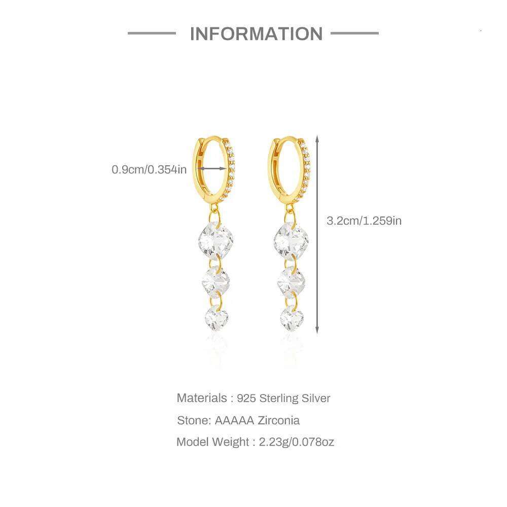 Aide 925 Sterling Silver Hoop Chain Zircon Pendant Earrings For Women Round Huggies Earring Wedding Jewelry Pendientes